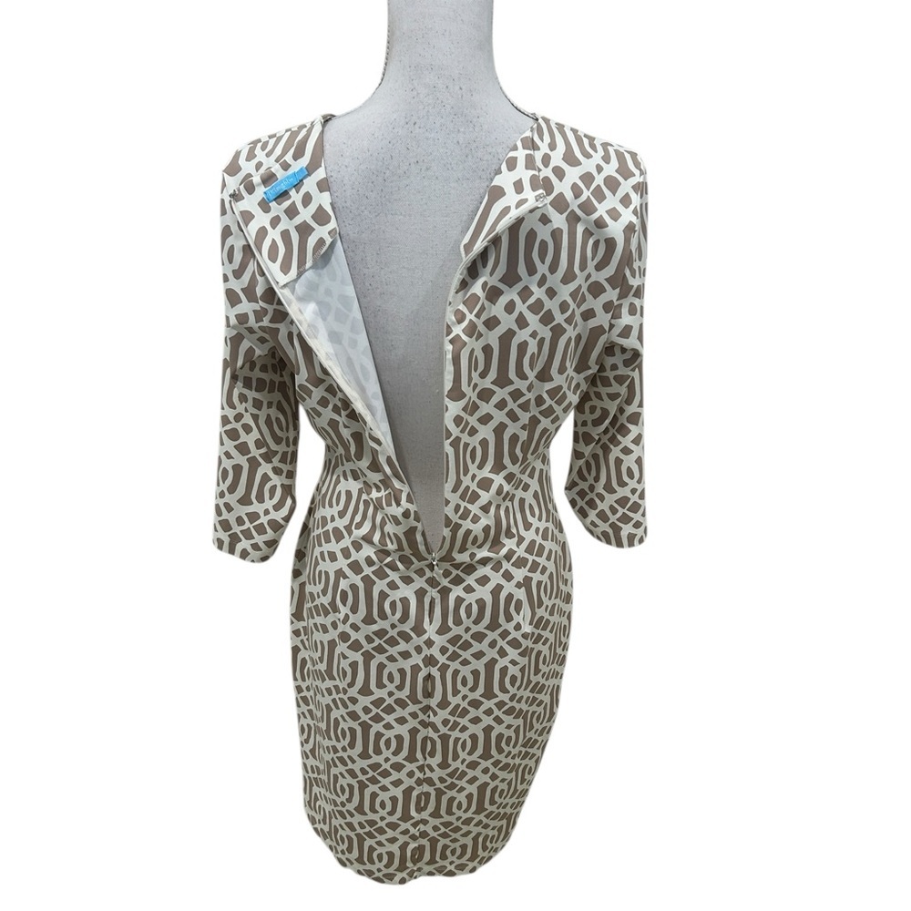 J. McLaughlin Tan and White Patterned Long Sleeve Dress signature fabric large - Picture 7 of 9